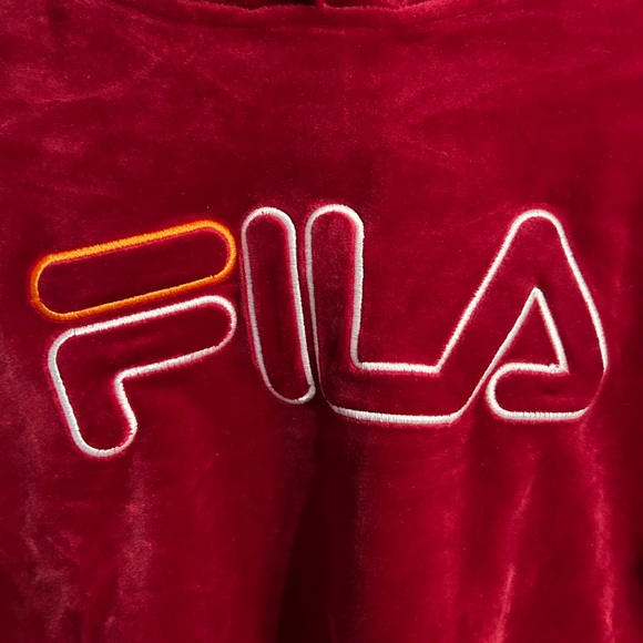 Women’s Medium FILA burgundy and orange velvet crop hooded top, hoodie - Picture 4 of 10